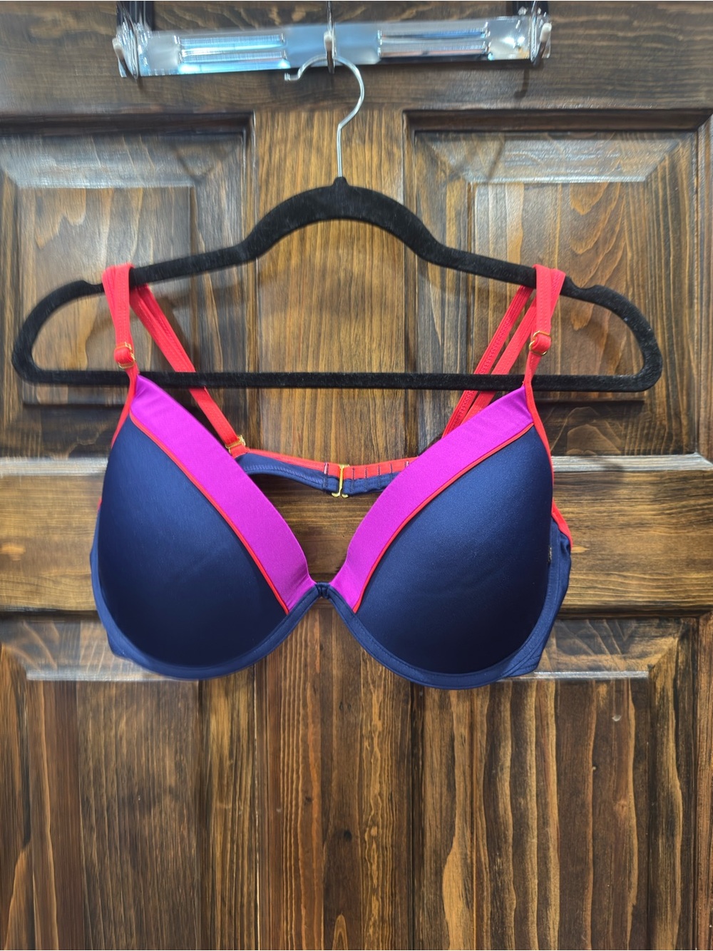 La Vie En Rose Navy and Fuchsia Push-Up Bikini Top
